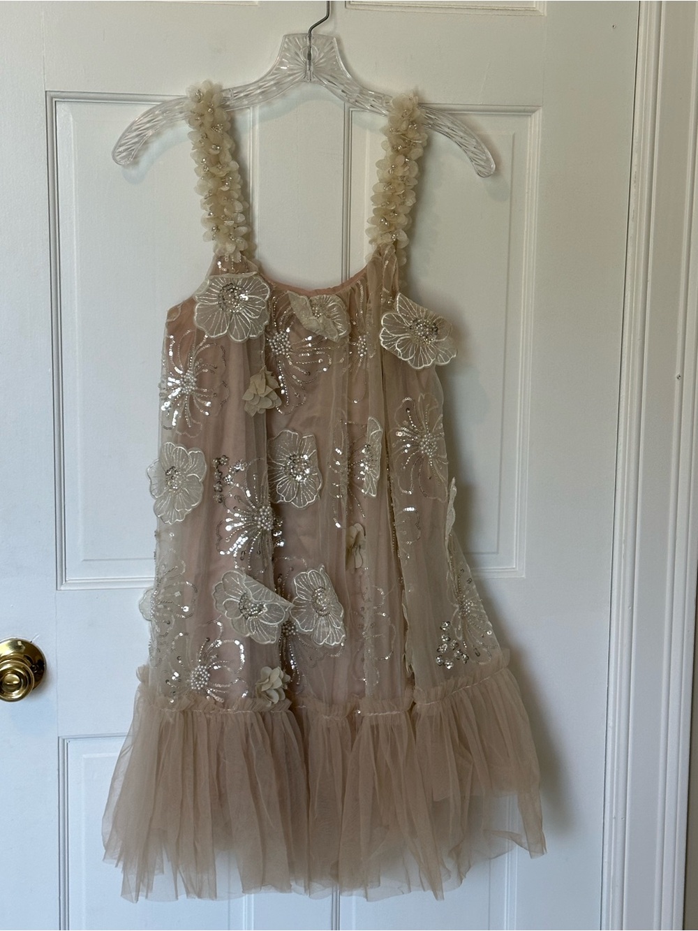 Beulash Style Floral Sequin Tulle Beige Dress Size Medium/Large